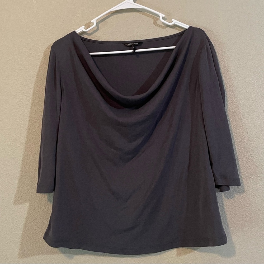 Daisy Fuentes Cowl Neck 3/4 Sleeve Women's Top in Charcoal Gray